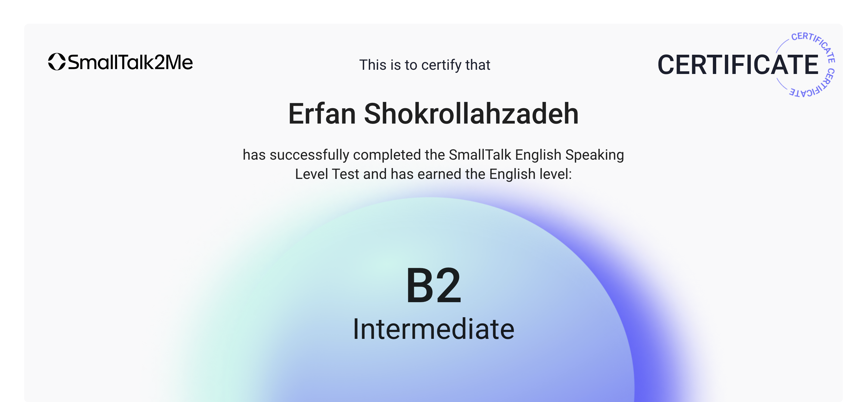 Certificate of English Level