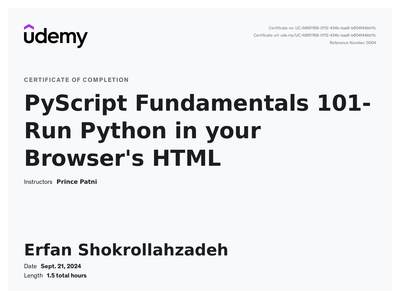 Certificate of PyScript