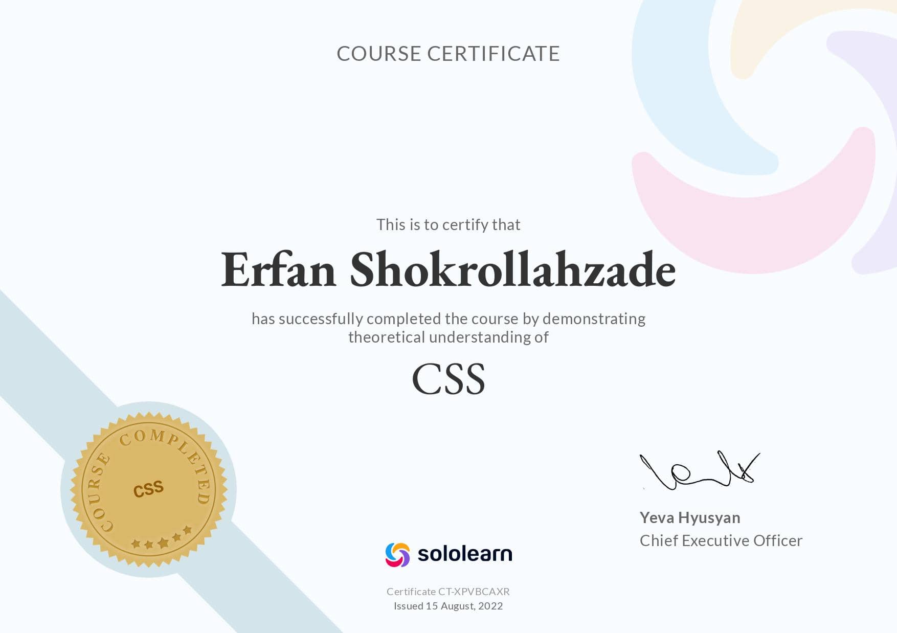 Certificate of CSS for Everybody
