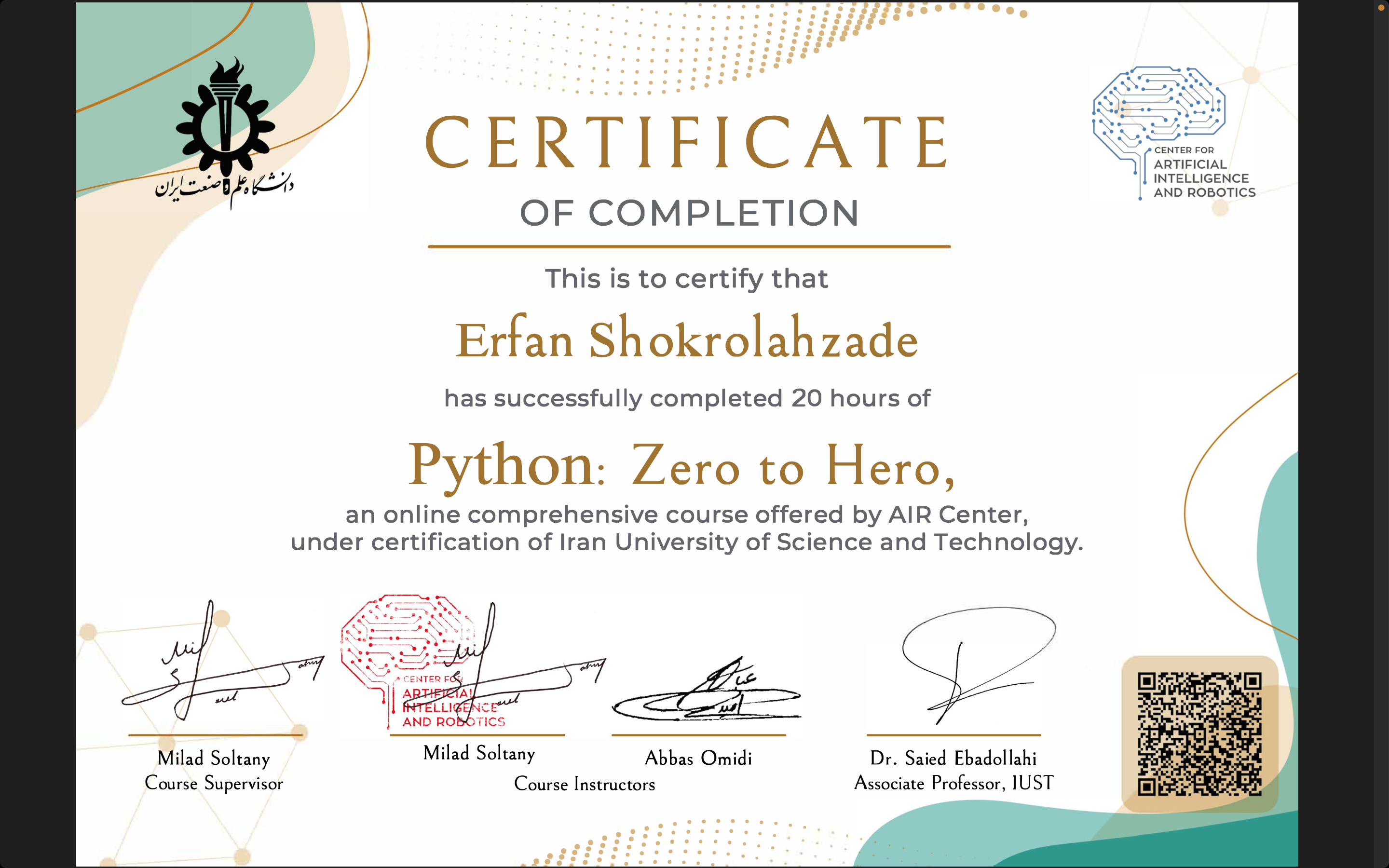 Certificate of Python from Zero to Hero