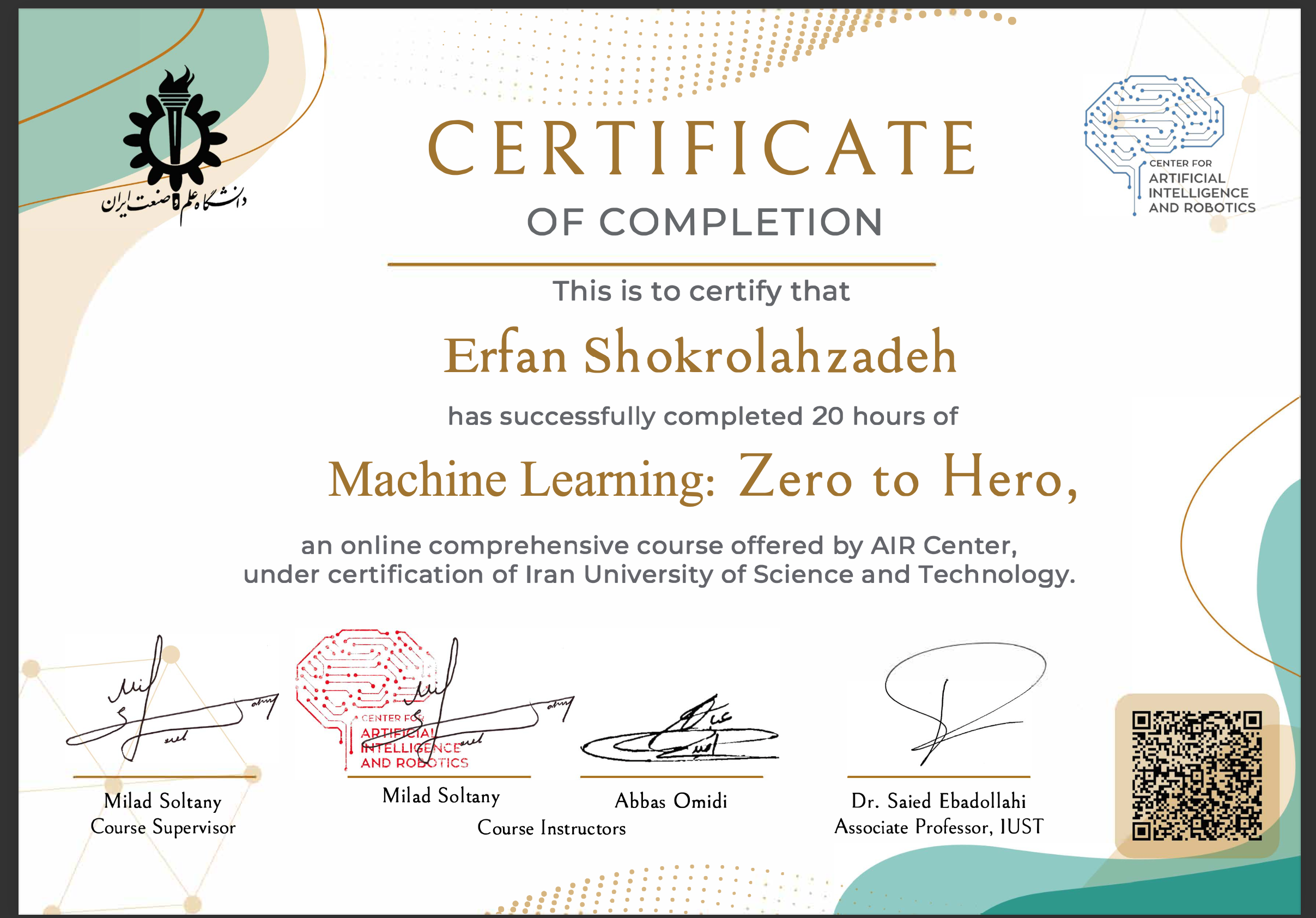 Certificate of Machine Learning