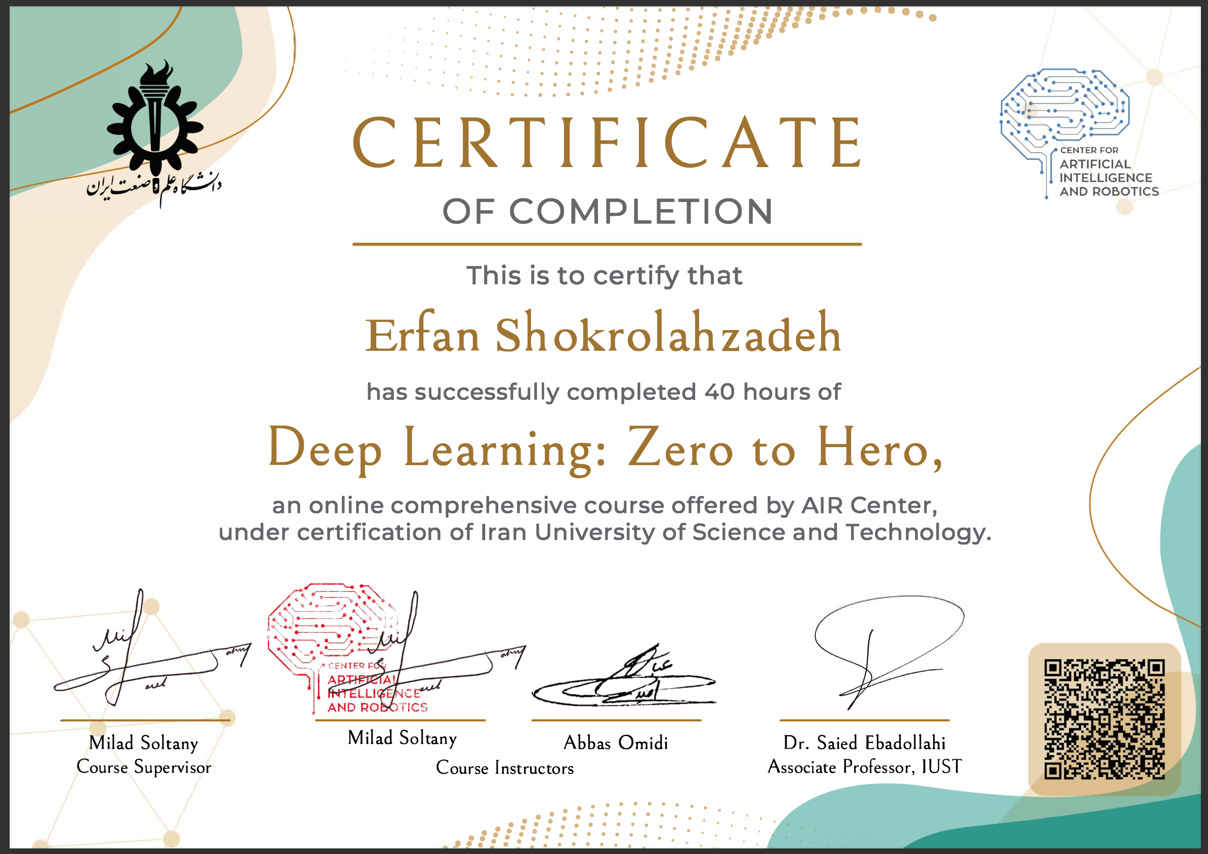 Certificate of Deep Learning