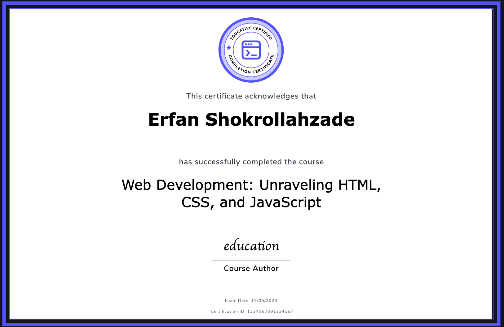 Certificate of JavaScript