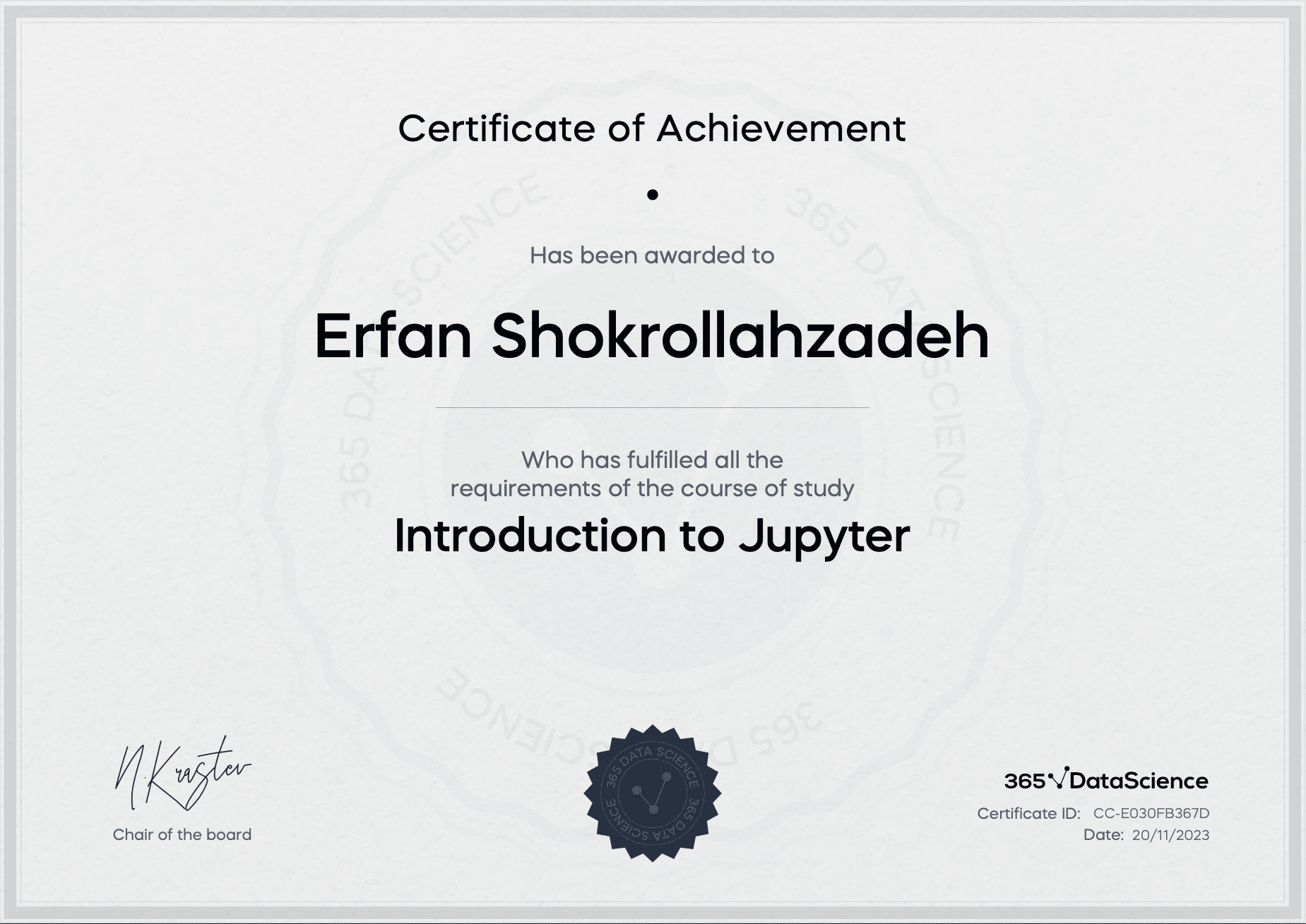 Certificate of Jupyter Notebook