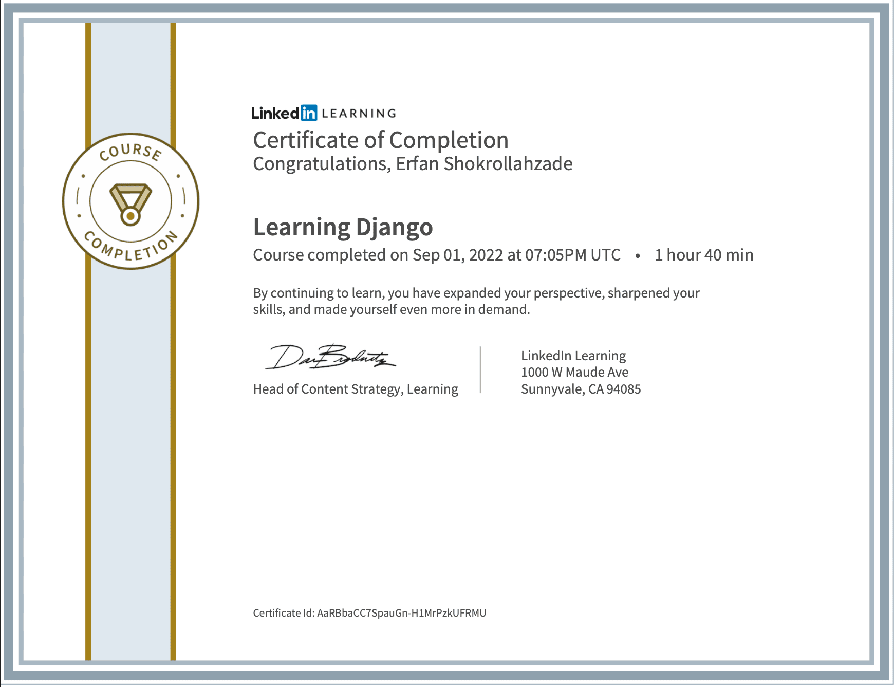 Certificate of Learn Django