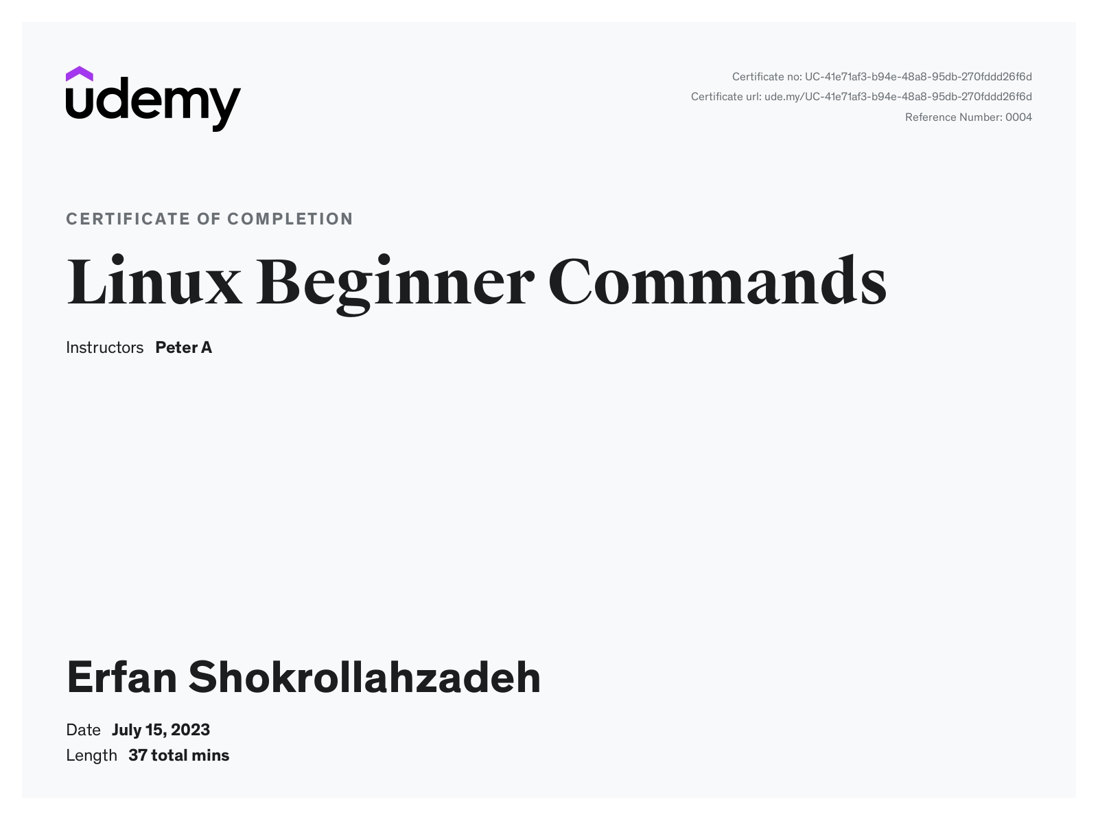 Certificate of Linux