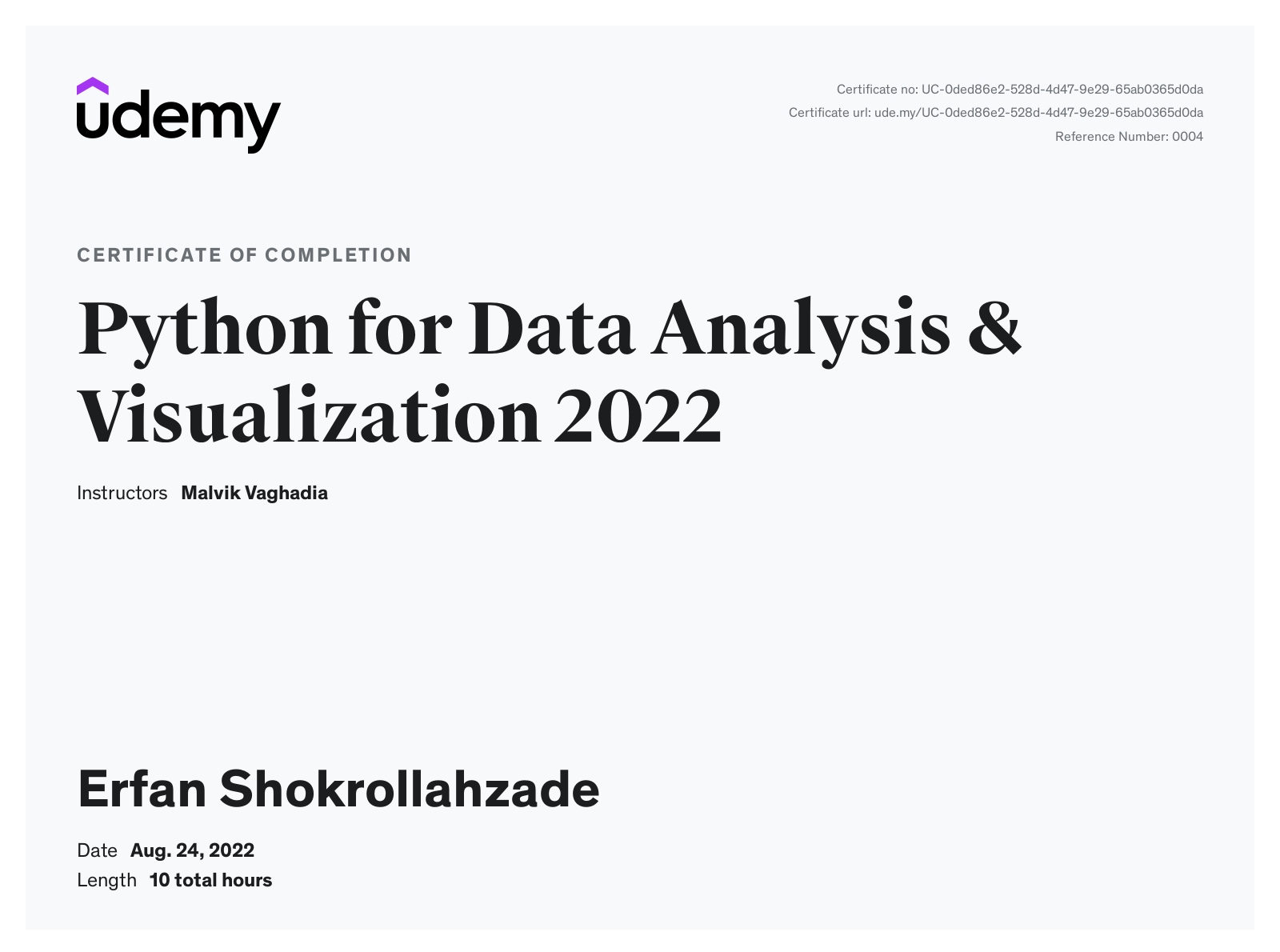 Certificate of Python for Data Analytics